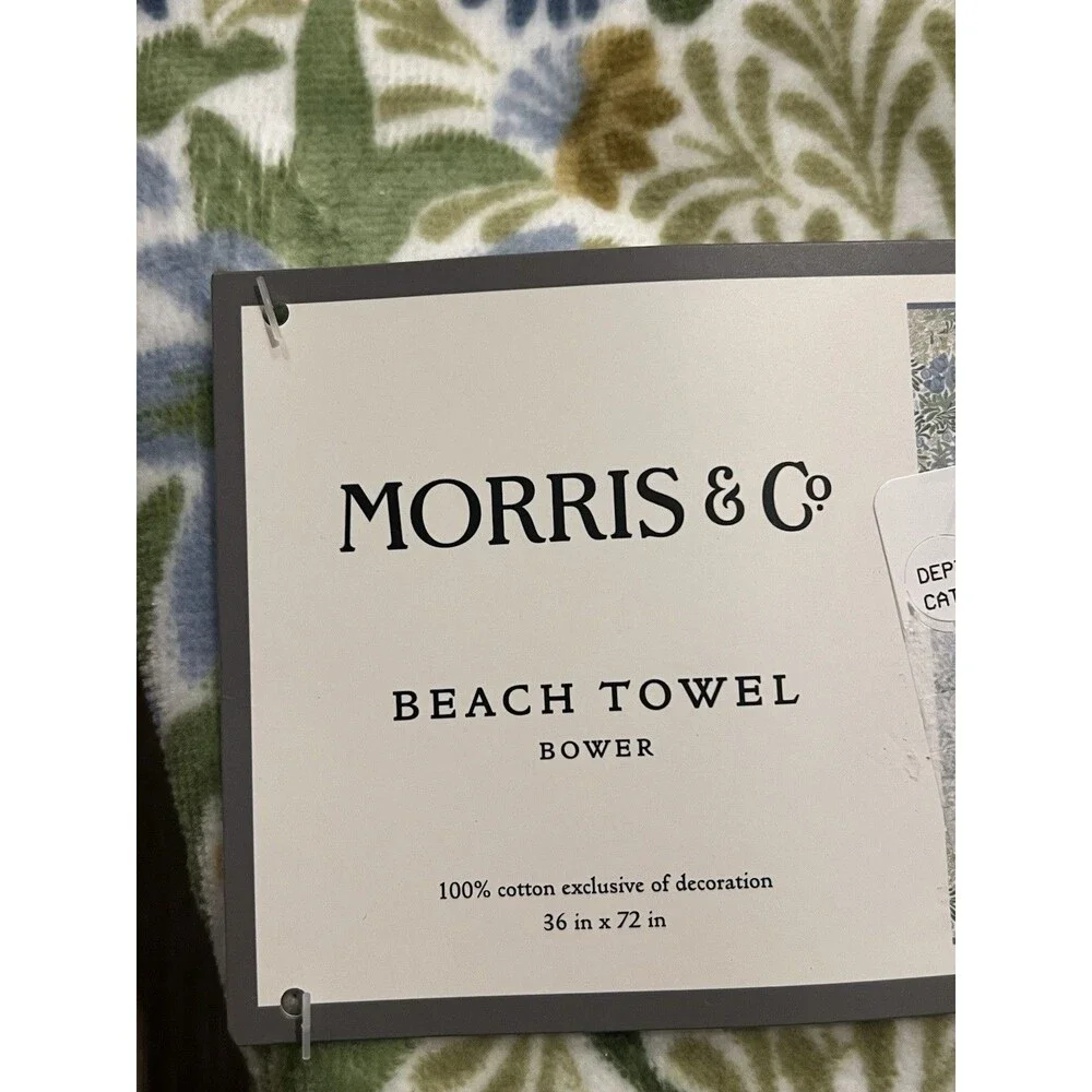 Morris & Co LUXURY BEACH POOL TOWEL OVERSIZED Botanical Green Blue Floral New